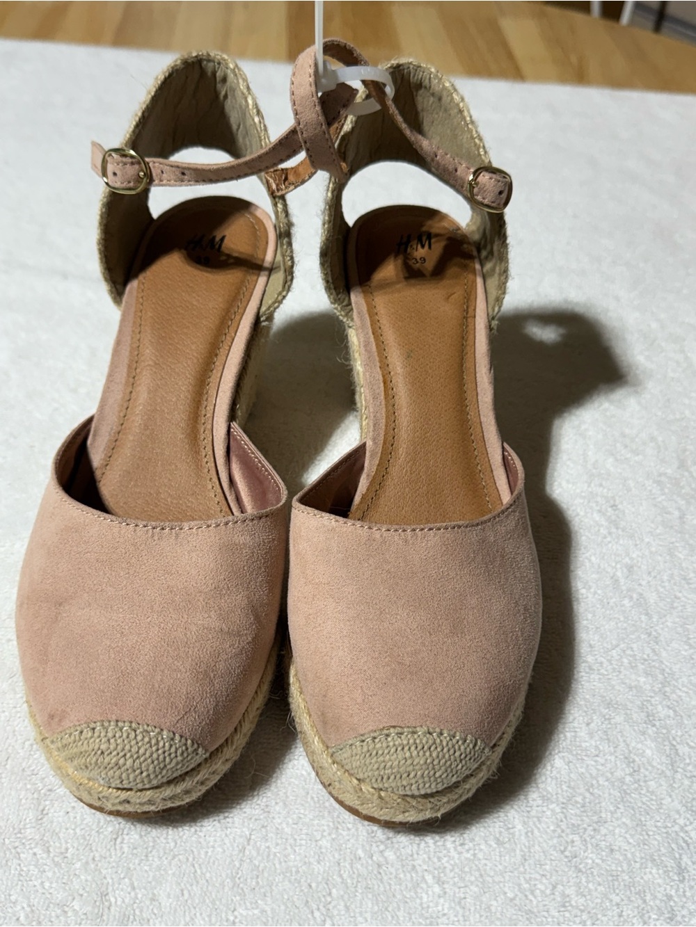 H&M Blush Pink Espadrille Wedge Sandals with Ankle Strap